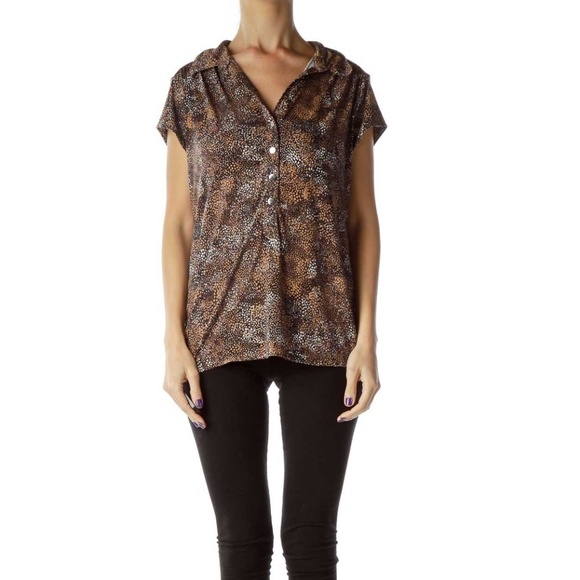 Alfani Tops - Alfani Brown Printed Polo Shirt